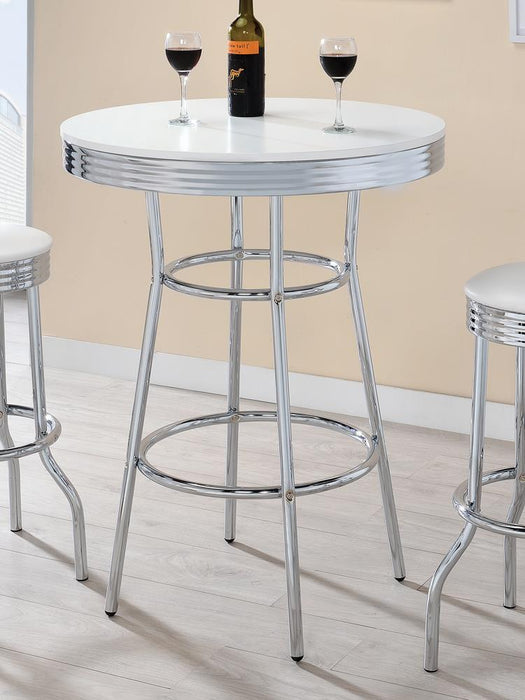 Theodore Round Bar Table Chrome and Glossy White