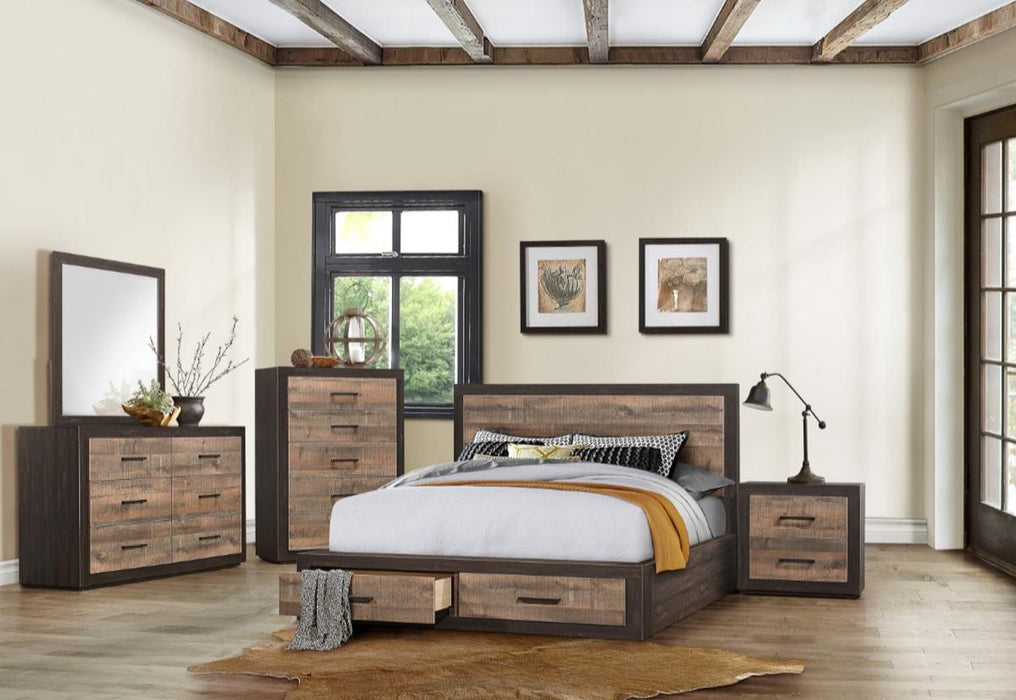 Miter Queen Platform Bed with Footboard Storage in Rustin Mahogany & Dark Ebony 1762-1*