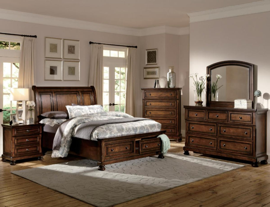 Cumberland King Sleigh Platform Bed with Footboard Storage in Brown Cherry