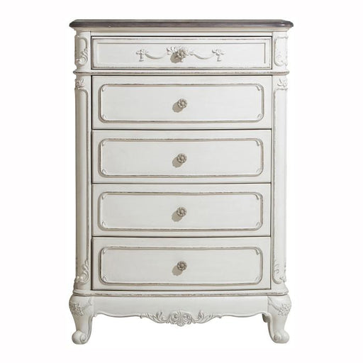 Cinderella 5 Drawer Chest in Antique White with Grey Rub-Through image