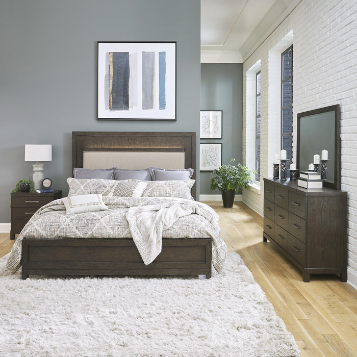 Modern Mix King Uph Bed, Dresser & Mirror, Nightstand image