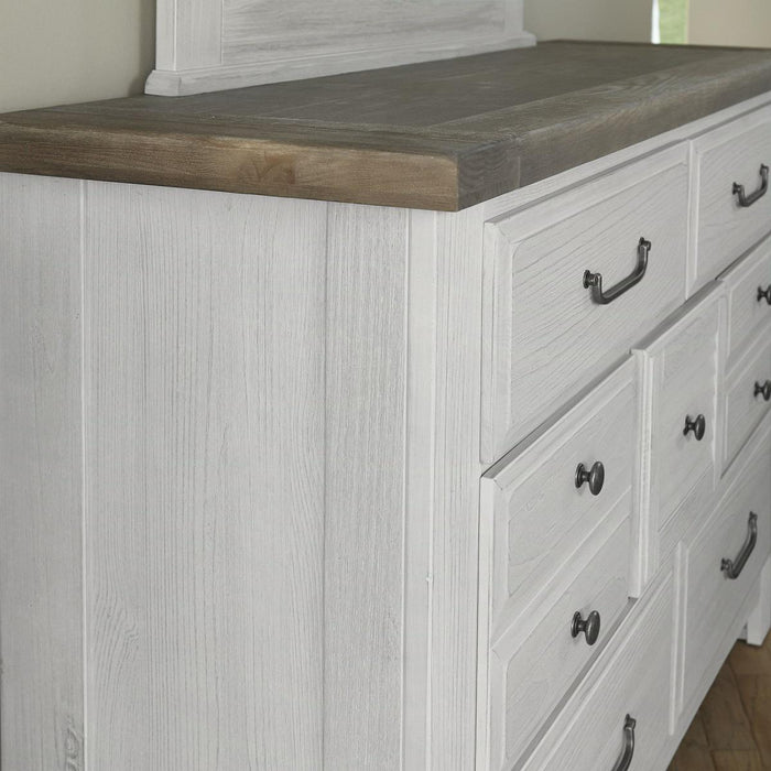 Vaughn-Bassett Sawmill 7 Drawer Dresser in Alabaster Two Tone