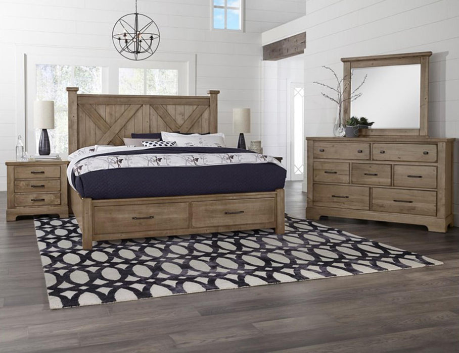 Vaughan-Bassett Cool Rustic King Barndoor X Headboard with Storage Footboard Bed in Stone Grey